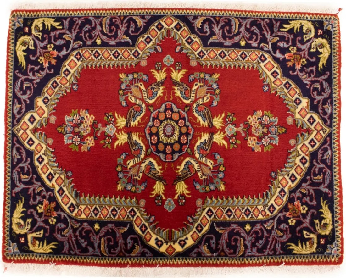 Hand-Knotted Oriental Rug Classic Birds Design Wool 2'7 x 3'4: Hand-Knotted Oriental Rug Classic Birds Design Wool 2'7 x 3'4 Enhance your living space with this exquisite Hand-Knotted Oriental Rug featuring a classic birds pictorial design. Measuring 2'7" x 3'4" 
