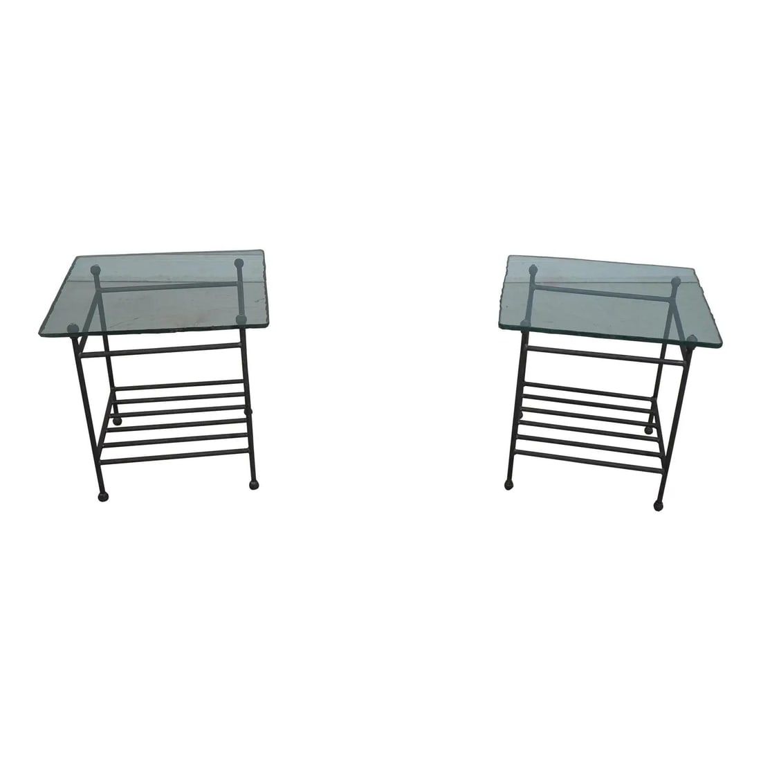 Charleston Forge Pair of Glass Top Iron Base Lamp Tables: Charleston Forge Pair of Glass Top Iron Base Lamp Tables This elegant pair of Charleston Forge lamp tables features a sturdy iron base and a distinctive glass top with a factory rough edge design.