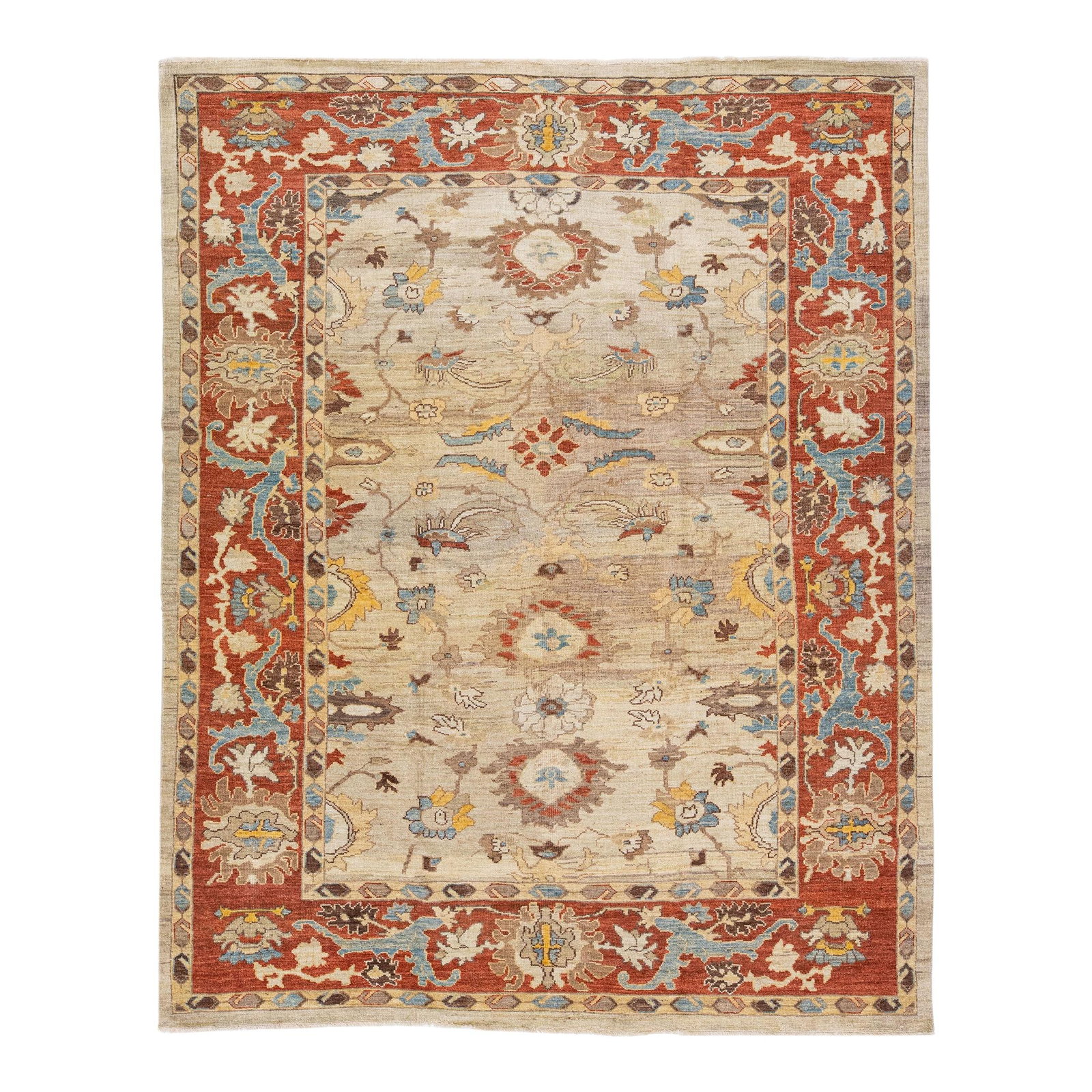 Elegant Modern Sultanabad Brown Rust Wool Rug 8'1 x 10'2 Floral Design: Elegant Modern Sultanabad Brown Rust Wool Rug 8'1 x 10'2 Floral Design Enhance your space with this exquisite Modern Sultanabad handmade wool rug, featuring a captivating brown color field accented by