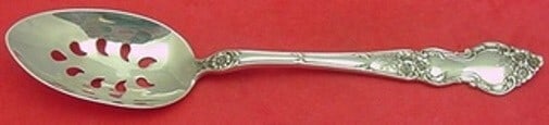 Wallace Meadow Rose Sterling Silver 8 1/4" Pierced Serving Spoon: Wallace Meadow Rose Sterling Silver 8 1/4" Pierced Serving Spoon This custom-made serving spoon features the elegant Meadow Rose pattern by Wallace, crafted from high-quality sterling silver. Measurin