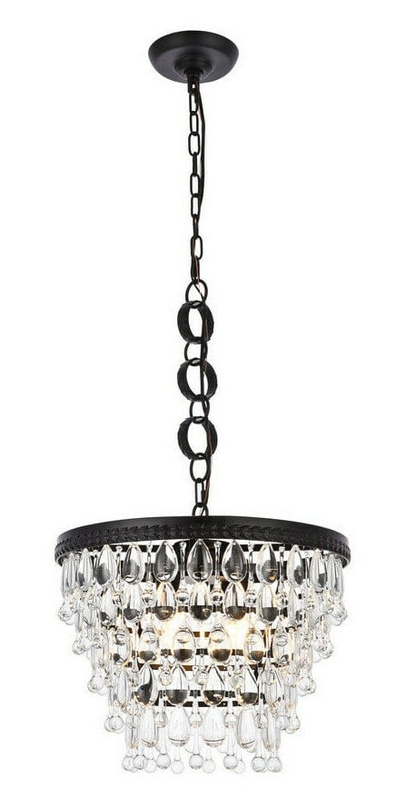 Living District Nordic 4-Light Crystal Glass Chandelier Pendant Black 16 in: Living District Nordic 4-Light Crystal Glass Chandelier Pendant Black 16 in Modern black chandelier with clear glass crystal details and a 4-light design. It features a height-adjustable construction,