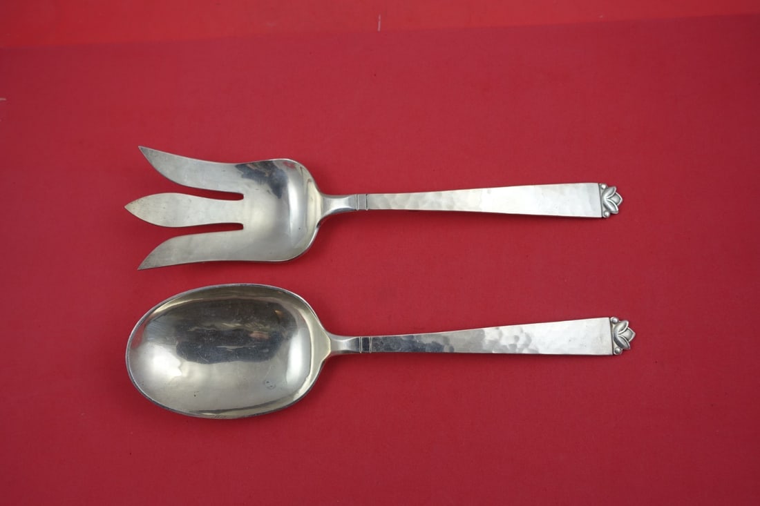 Old Newbury Crafters Oak Leaf Sterling Silver Salad Serving Set 10" (1 of 2)