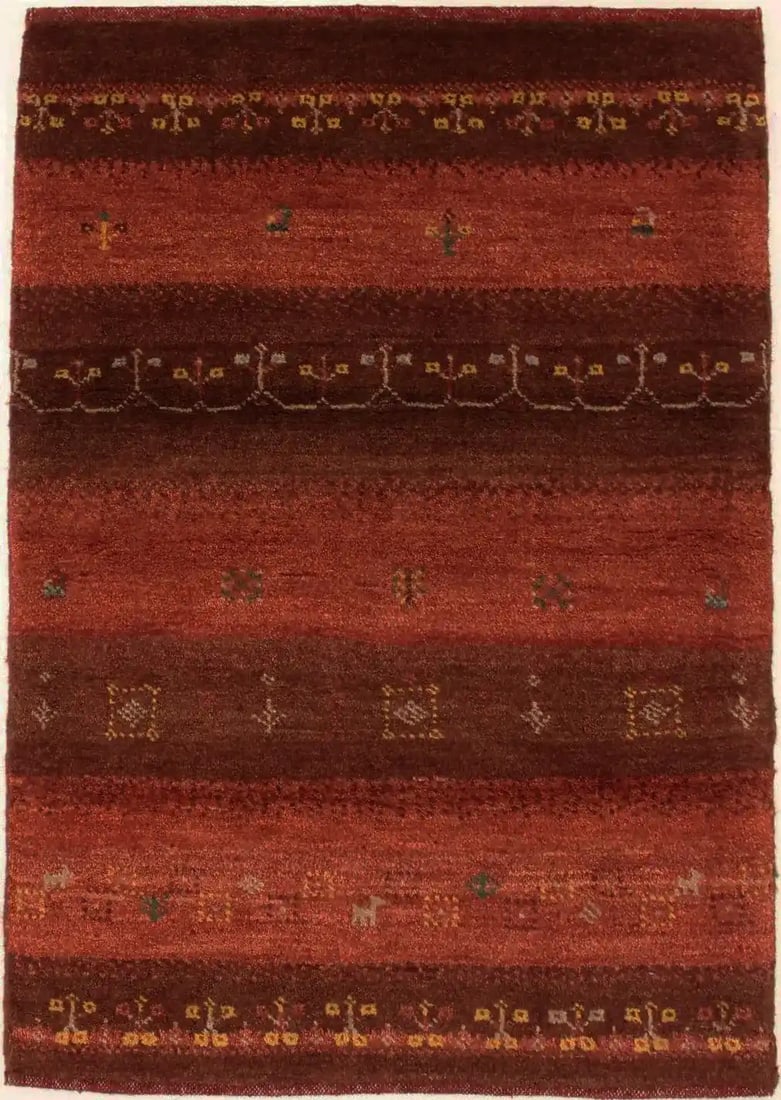 Hand-Knotted Vintage Tribal Gabbeh Rug 2'6X3'7 Wool Floral Design: Hand-Knotted Vintage Tribal Gabbeh Rug 2'6X3'7 Wool Floral Design Enhance your home decor with this stunning 3X4 Contemporary Tribal Design Gabbeh Oriental Rug. This area rug features a beautiful blen