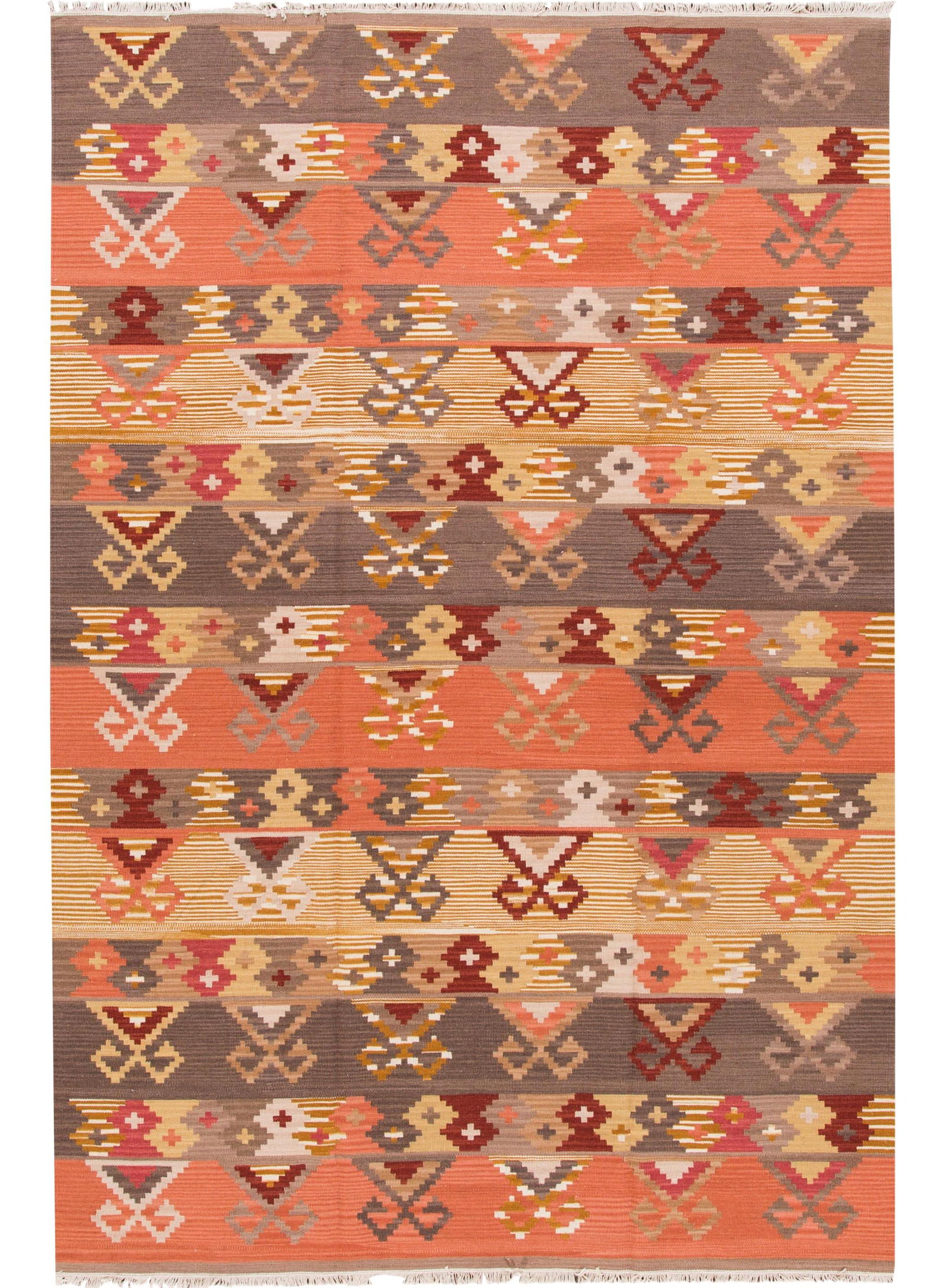 21st Century Hand-Knotted Modern Kilim Rug Orange 6'9 X 10'1 Wool: 21st Century Hand-Knotted Modern Kilim Rug Orange 6'9 X 10'1 Wool This stunning 21st Century Modern Kilim Rug brings a vibrant touch to any space with its rich orange color. Hand-knotted from high-qua