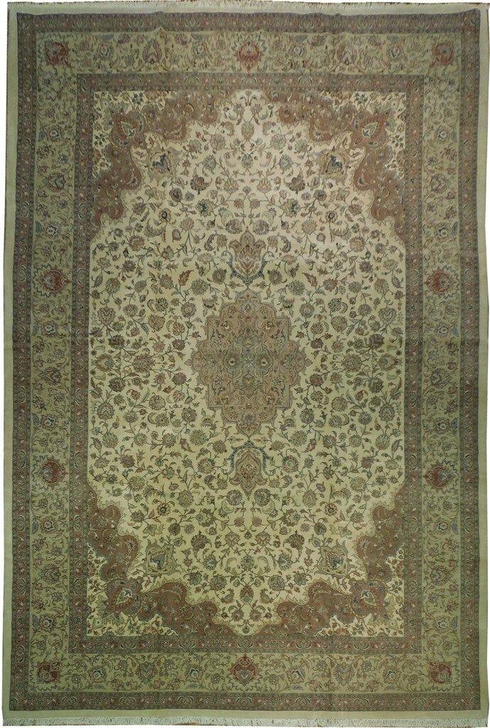 Ivory Persian Tabriz Rug 13.5' x 19.3' Handcrafted Wool Silk: Ivory Persian Tabriz Rug 13.5' x 19.3' Handcrafted Wool Silk Free continental US Shipping Experience the elegance of our handcrafted Ivory Persian Fine Quality Tabriz Rug, measuring 13.5' x 19.3'. Art