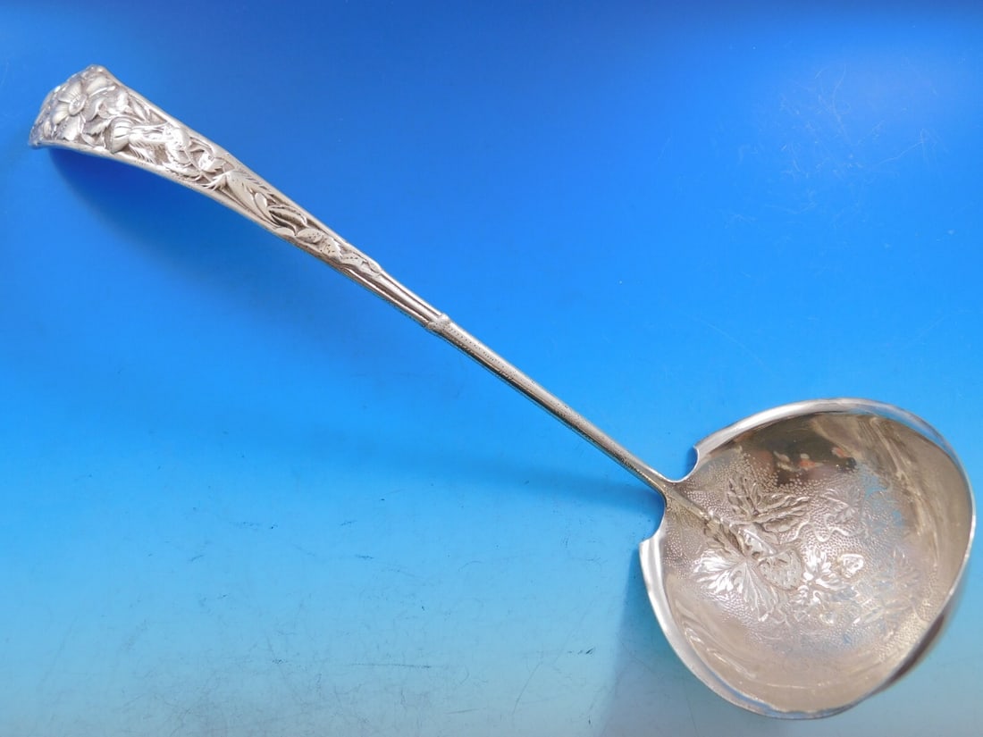 Gorham Eglantine Sterling Silver Soup Ladle 12 3/4" Multi Motif: Gorham Eglantine Sterling Silver Soup Ladle 12 3/4" Multi Motif This exquisite soup ladle from the Eglantine pattern by Gorham is a stunning addition to any silverware collection. Crafted from high-qu