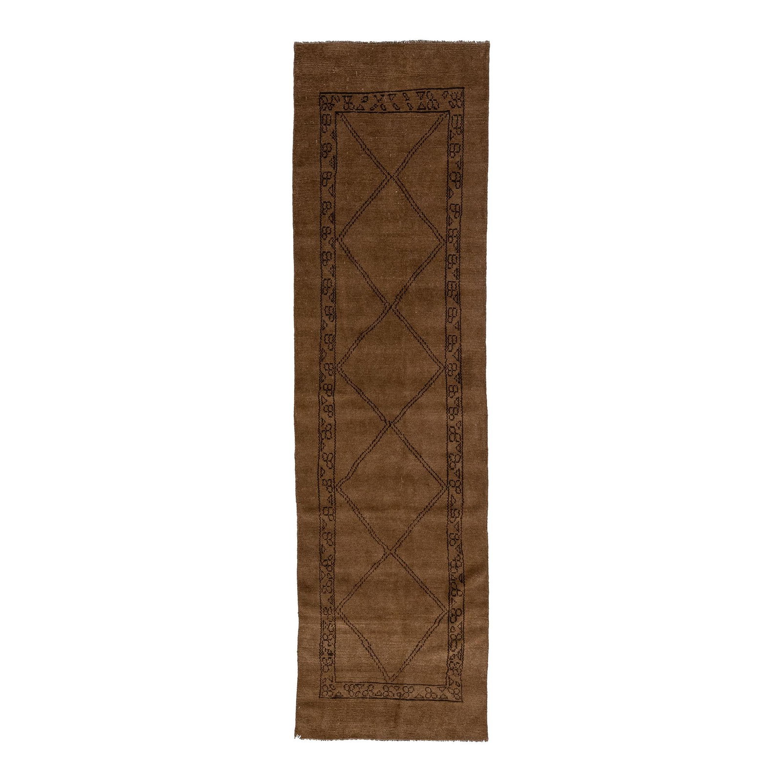 Handmade Moroccan Wool Runner Brown Geometric Tribal Design 3'4 x 12'3: Handmade Moroccan Wool Runner Brown Geometric Tribal Design 3'4 x 12'3 Enhance your space with this stunning Moroccan-style handmade wool runner from the Northwest collection. Featuring a rich brown c