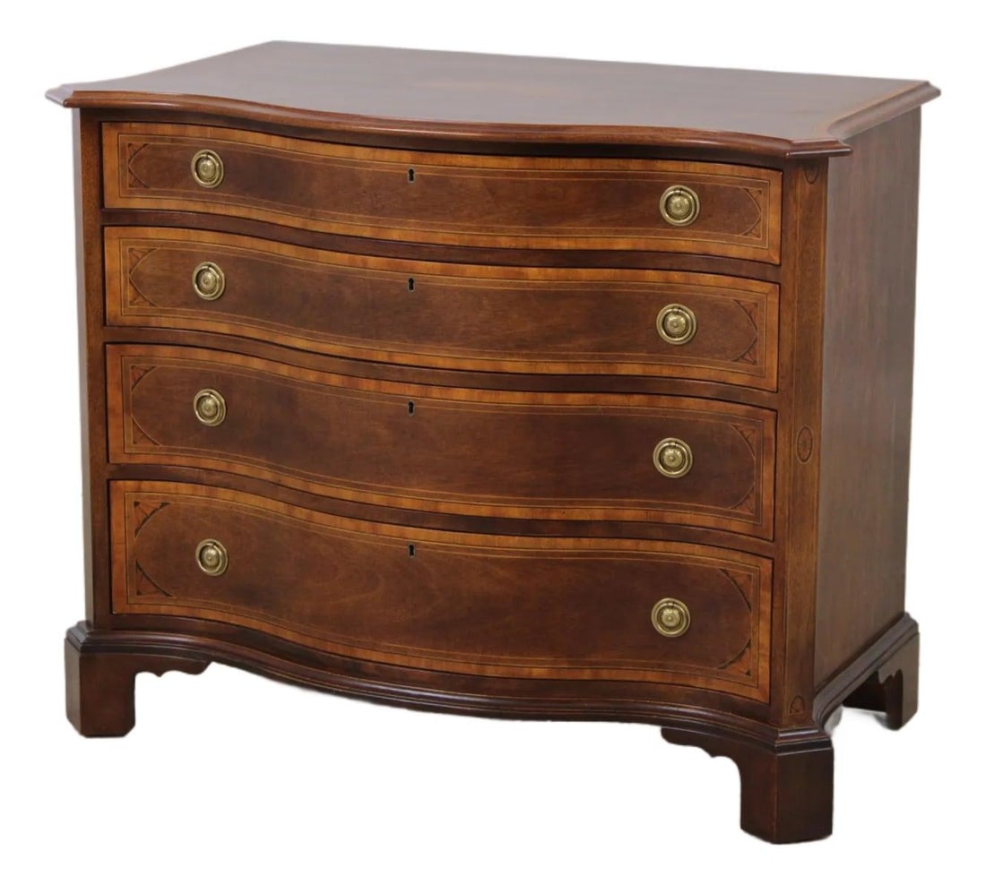 Natchez Inlaid Mahogany Chest by Henredon 42w x 23d x 33.5h: Natchez Inlaid Mahogany Chest by Henredon 42w x 23d x 33.5h This chest from the Henredon Natchez Collection features finely inlaid mahogany, showcasing traditional craftsmanship with dovetailed drawer