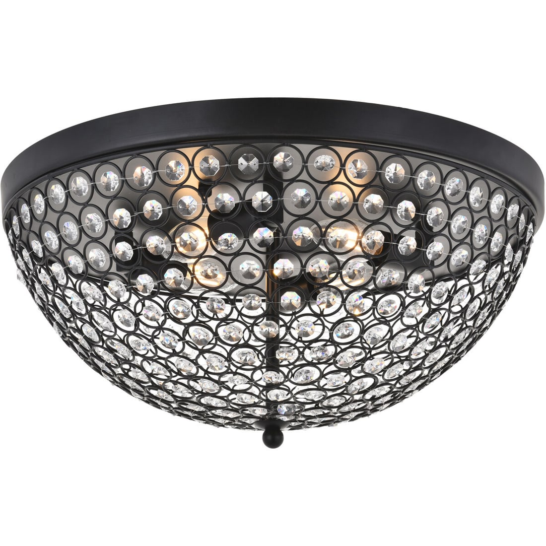 Living District Taye 4 Light Crystal Flush Mount Chandelier Matte Black 18 in: Living District Taye 4 Light Crystal Flush Mount Chandelier Matte Black 18 in Matte black 4-light flush mount chandelier in a modern Empire style, designed for indoor use. It features clear crystal an