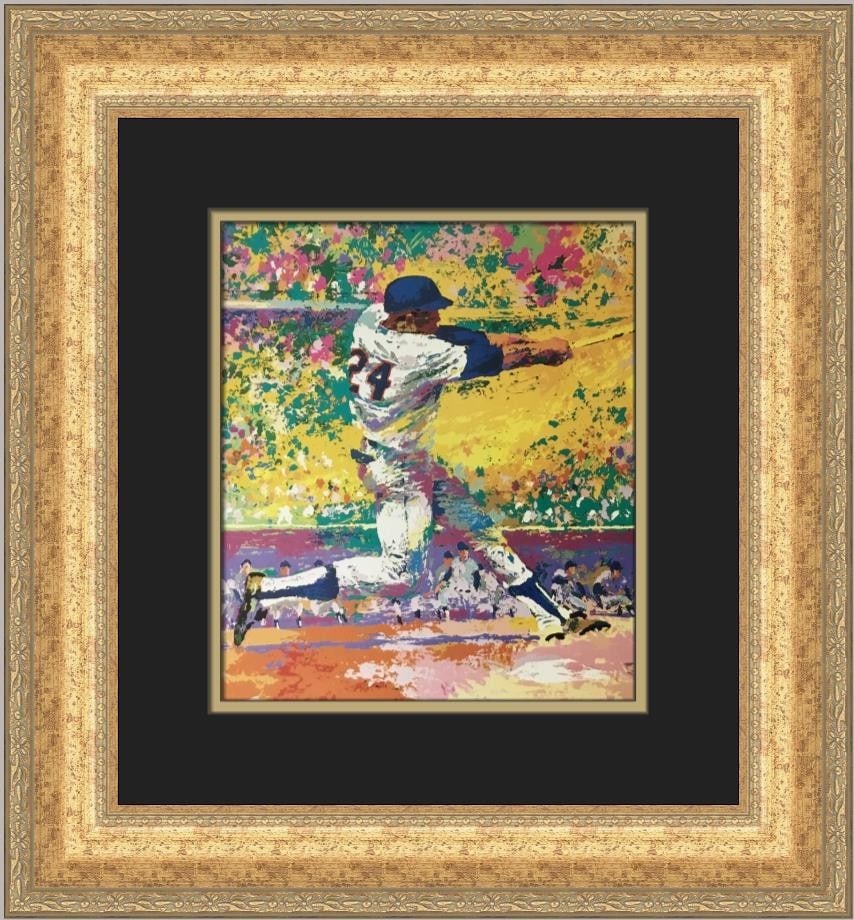 Framed Willie Mays Open Edition Lithograph Print by LeRoy Neiman: Framed Willie Mays Open Edition Lithograph Print by LeRoy Neiman Custom framed open edition print by LeRoy Neiman titled Willie Mays, featuring a baseball subject in an expressionist style. The piece 