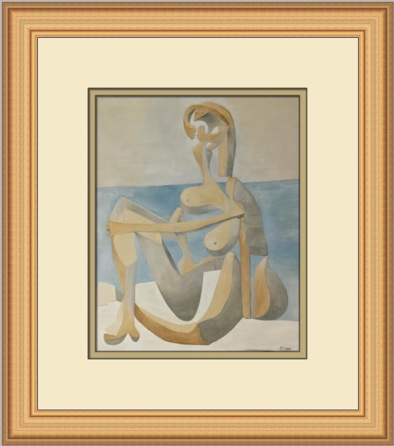 Pablo Picasso A Seated Bather Custom Framed Art Print 1987: Pablo Picasso A Seated Bather Custom Framed Art Print 1987 This custom framed print, titled "A Seated Bather," showcases the artistic brilliance of Pablo Picasso. Measuring 15 in. by 13 in., this medi