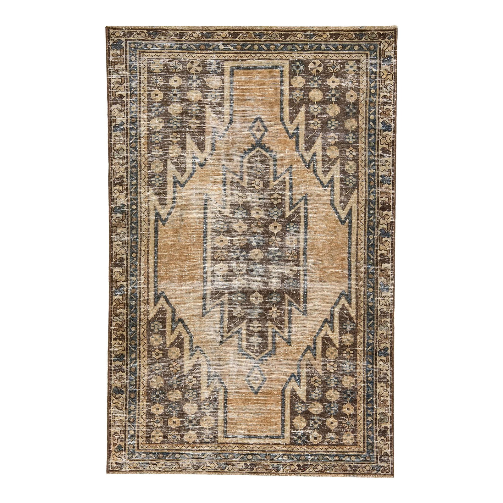 1960s Handmade Persian Tribal Wool Rug Beige 3'11 x 6'2: 1960s Handmade Persian Tribal Wool Rug Beige 3'11 x 6'2 Enhance your living space with this exquisite vintage Persian rug, hand-knotted from high-quality wool. Featuring a warm beige color field, this