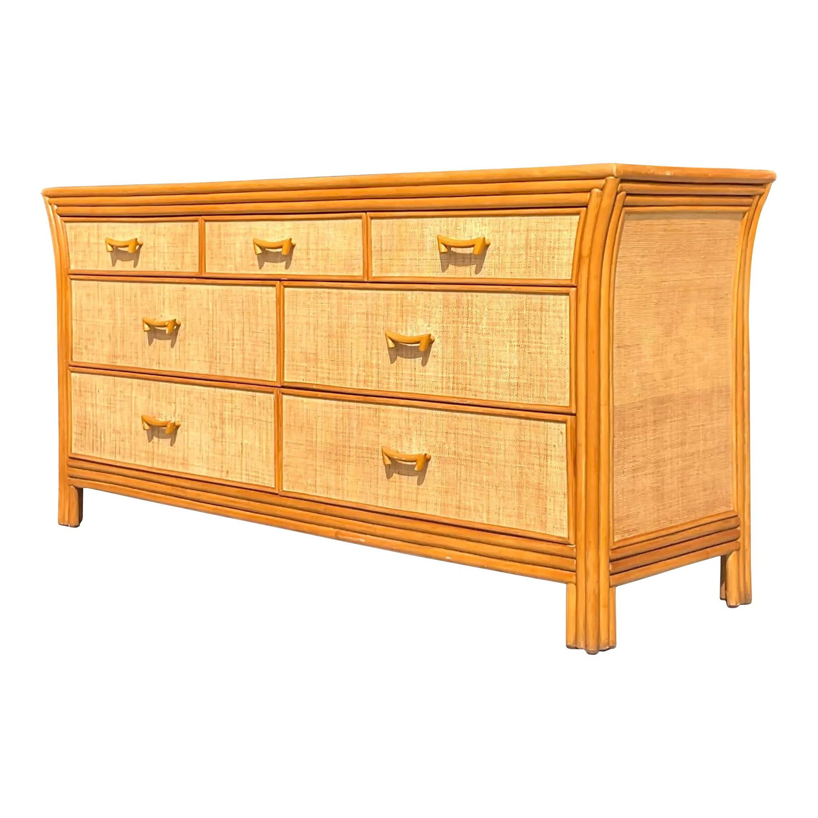 Vintage Rattan and Grasscloth Coastal Dresser With Swag Drawer Pulls (1 of 8)