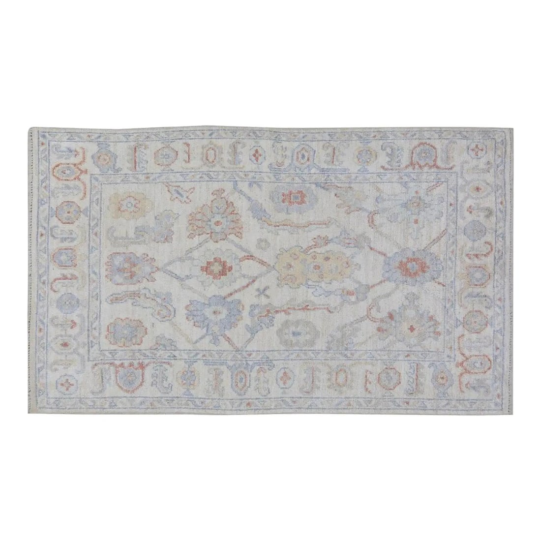 3'9 x 6'4 Wool Hand-Knotted Rug in Oushak Style: 3'9 x 6'4 Wool Hand-Knotted Rug in Oushak Style This Turkish Oushak rug is hand-knotted from wool using traditional techniques, combining timeless craftsmanship with modern design sensibilities. Its s