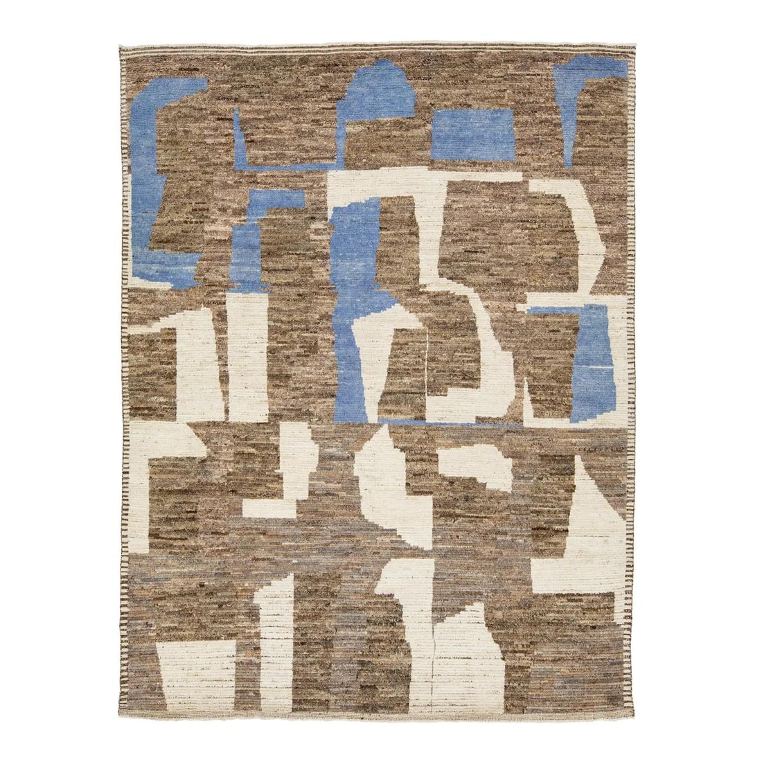 Handwoven Wool Rug With Abstract Geometric Earth Tones 8'3" x 10'10": Handwoven Wool Rug With Abstract Geometric Earth Tones 8'3" x 10'10" This handwoven wool rug showcases a modern Moroccan-inspired design with an abstract arrangement of earthy browns, off-white, and b