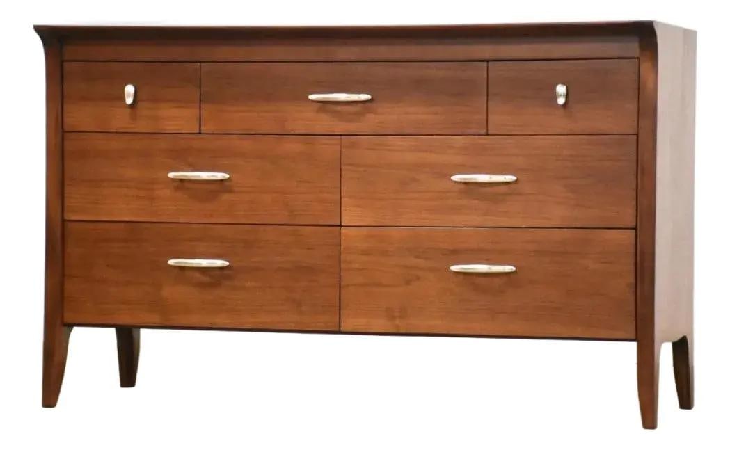 Drexel Profile Walnut Dresser Refinished Mid Century 52" Wide (1 of 7)