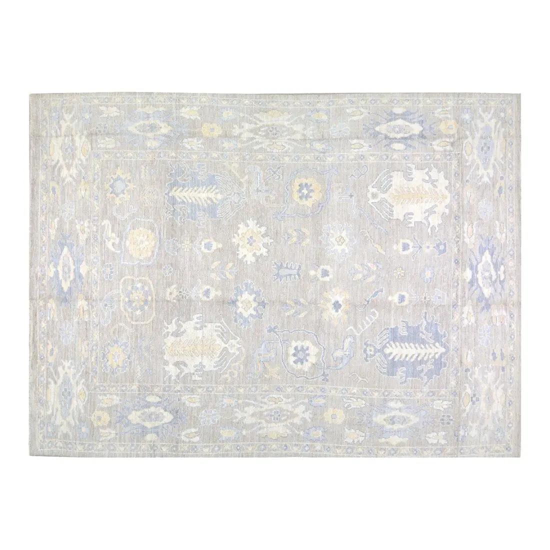 Stone Gray Wool Oushak Rug Hand Knotted Turkish 5'x7': Stone Gray Wool Oushak Rug Hand Knotted Turkish 5'x7' This Turkish Oushak rug is hand-knotted from wool using traditional rug-making techniques, offering a blend of timeless craftsmanship and modern d