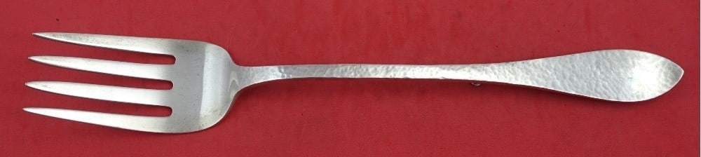 Shreve Antique Hammered Sterling Silver Stuffing Fork 11.25": Shreve Antique Hammered Sterling Silver Stuffing Fork 11.25" This exquisite Antique Hammered Stuffing Fork by Shreve showcases a stunning sterling silver composition, featuring a unique button design.
