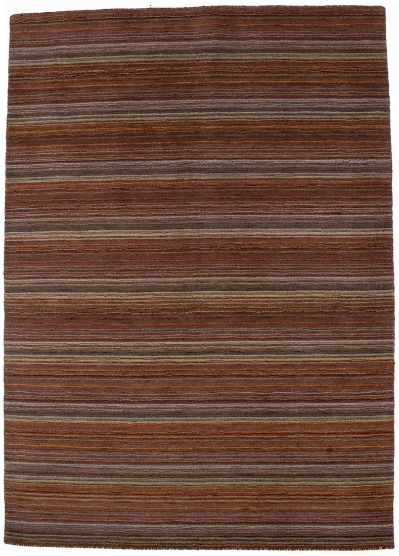 Hand-Loomed Wool Area Rug 5'7 x 7'10 Striped Multicolor Modern Design: Hand-Loomed Wool Area Rug 5'7 x 7'10 Striped Multicolor Modern Design Transform your space with this vibrant Multicolored Gabbeh Contemporary Oriental Rug. Measuring 5'7" x 7'10" (approximately 67" x 