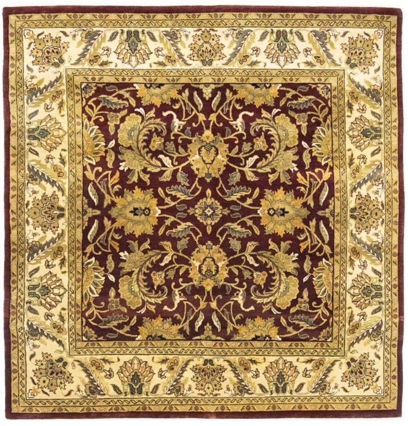 Hand-Knotted Maroon Red Wool Area Rug Vintage Agra Floral Square 7'10 x 8'1 - licensed reproduction: Hand-Knotted Maroon Red Wool Area Rug Vintage Agra Floral Square 7'10 x 8'1 - licensed reproduction This handmade area rug features a maroon red floral design in a traditional Agra Jaipur style. Craft