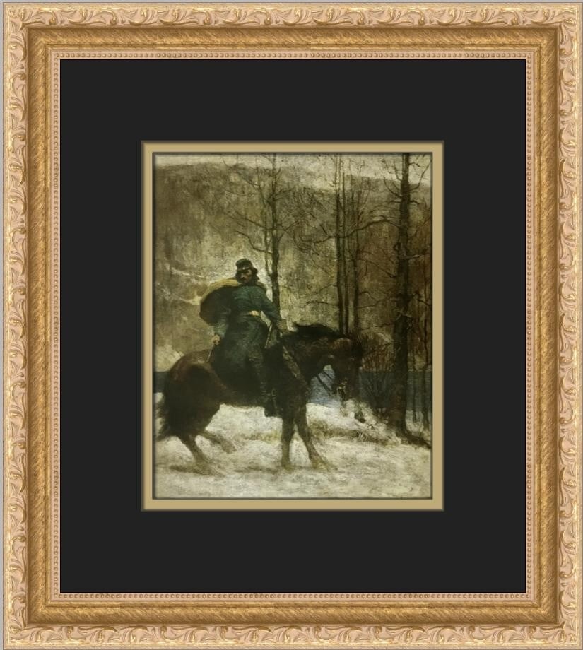 N.C. Wyeth The Vedette Custom Framed Impressionist Print: N.C. Wyeth The Vedette Custom Framed Impressionist Print This beautiful custom-framed print titled 'The Vedette' by renowned artist N.C. Wyeth captures the essence of Impressionism. Measuring 14 in. h