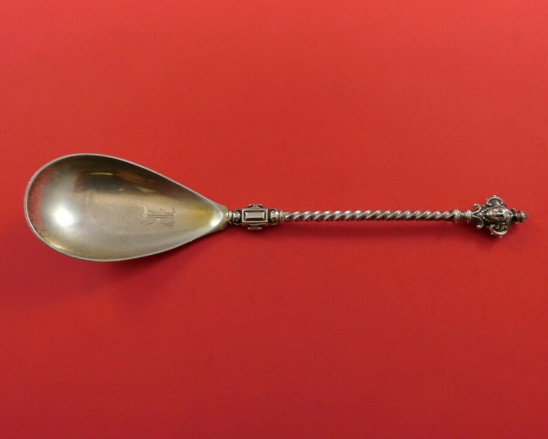 German .800 Silver Preserve Spoon with Twisted Handle 3-D Figural Finial (1 of 3)