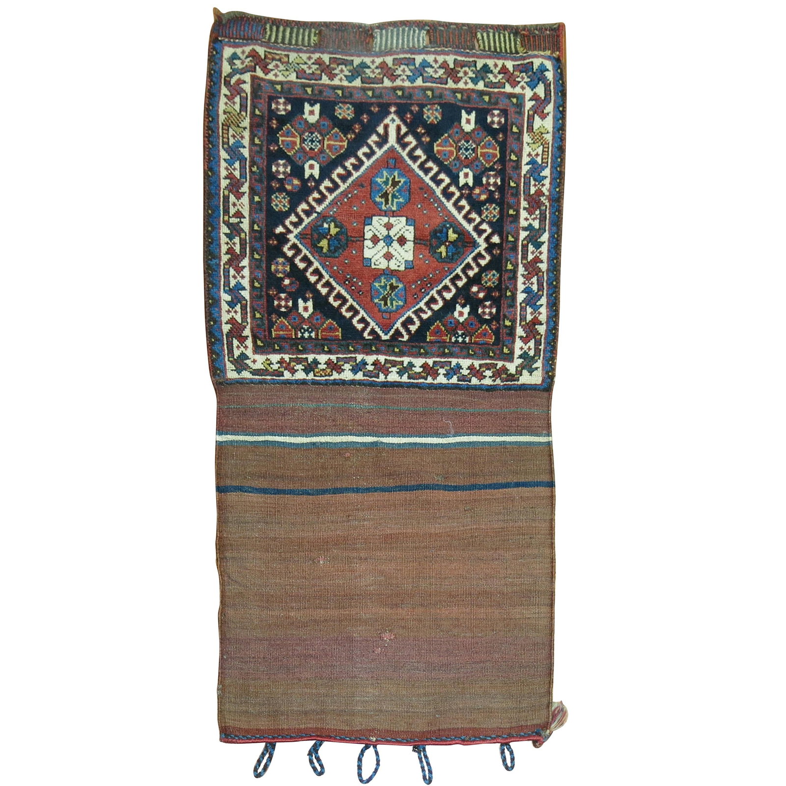 19th Century Armenian Bagface Rug 24 in x 48 in Wool: 19th Century Armenian Bagface Rug 24 in x 48 in Wool A tribal 19th century Bagface trapping textile rug in Bakshaish style, originating from Armenia. It is hand-woven from wool and features a unique K