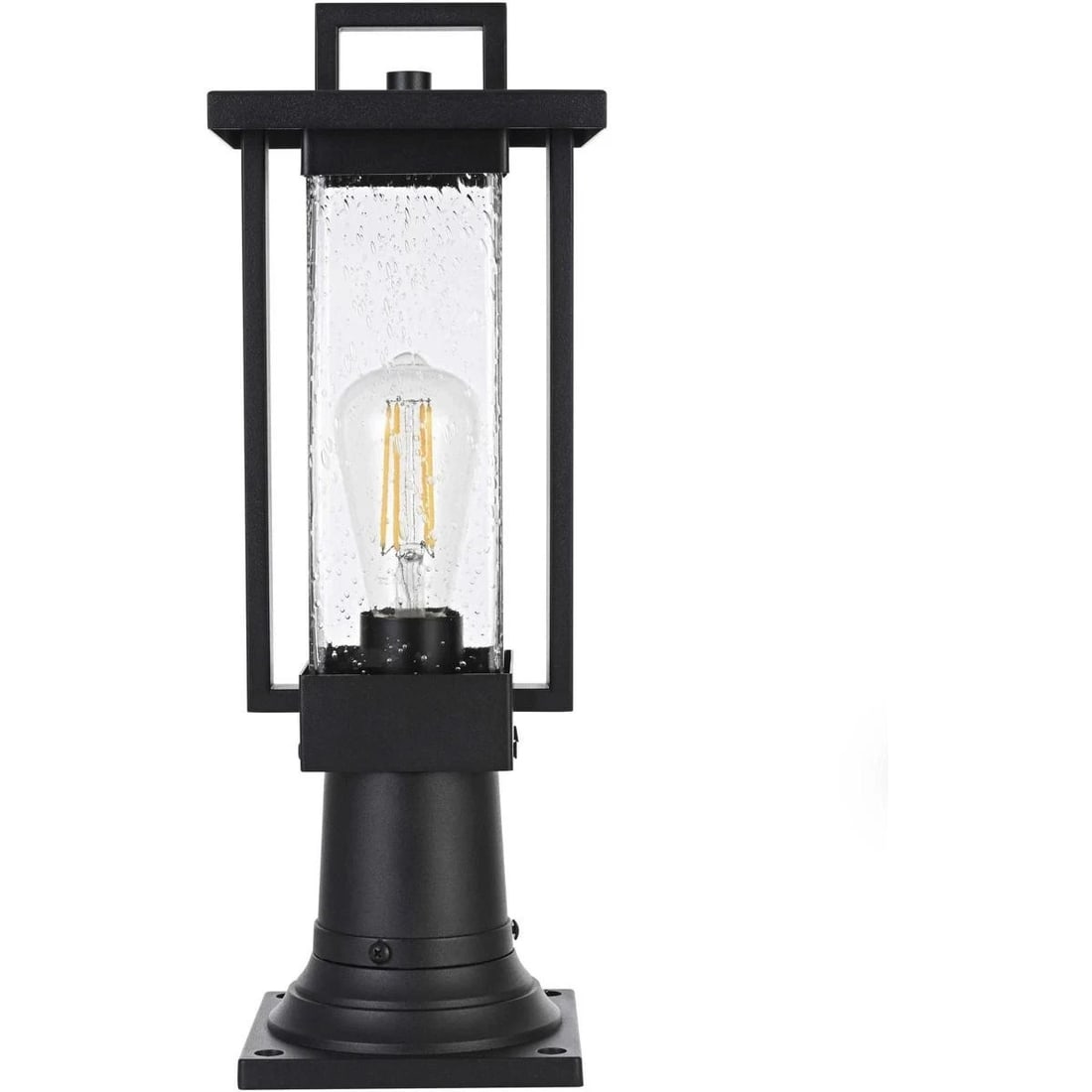 Tilton 18 in Outdoor Pole Light Black Seedy Glass: Tilton 18 in Outdoor Pole Light Black Seedy Glass Outdoor wall-mounted pole light fixture with a traditional style, made of iron and glass with seedy glass and a black finish. It is hardwired, wet rat