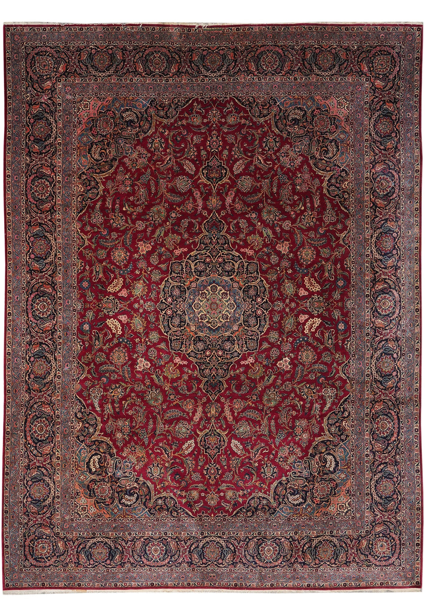 10 x 14 Authentic Antique Persian Kashan Hand Knotted Wool Rug: 10 x 14 Authentic Antique Persian Kashan Hand Knotted Wool Rug Free continental US Shipping An authentic antique Persian Kashan rug in a 10 x 14 size, hand-knotted from premium wool. It features a ric
