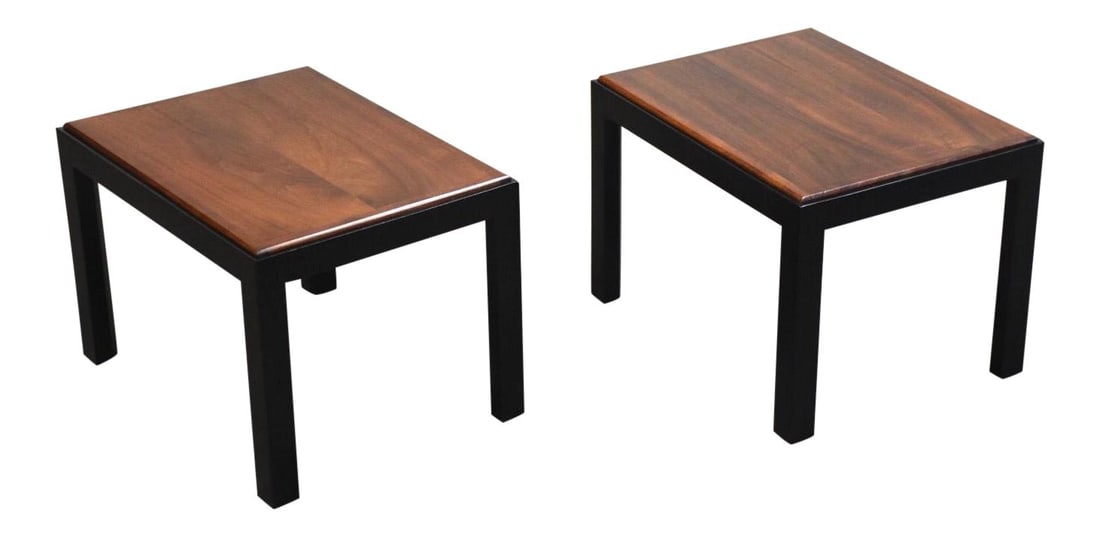 Harvey Probber Style Walnut Black Mid-Century Modern End Tables Pair (1 of 6)