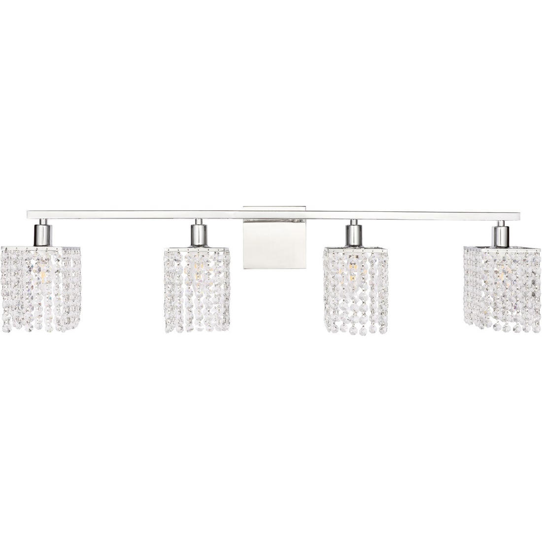 Phineas 4-Light Chrome Crystal Wall Sconce 36 Inch: Phineas 4-Light Chrome Crystal Wall Sconce 36 Inch This modern wall sconce features a polished chrome finish and is adorned with royal cut crystals for a sophisticated look. Designed for indoor instal