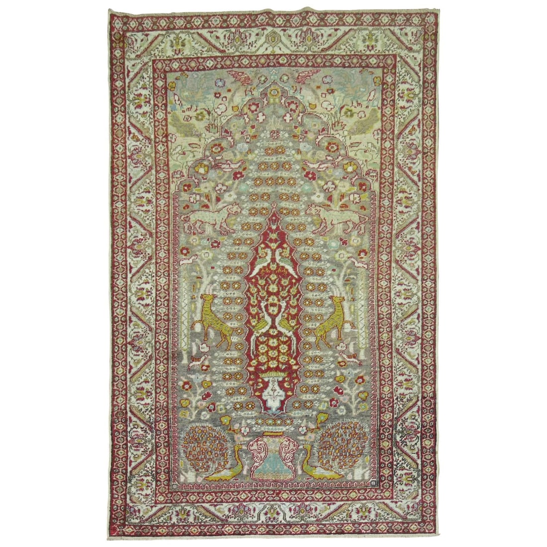 Zabihi Collection Hand-Knotted Tabriz Animal Motif Rug 4'4'' x 7': Zabihi Collection Hand-Knotted Tabriz Animal Motif Rug 4'4'' x 7' Experience the artistry of this Zabihi Collection Animal Motif Turkish Pictorial Rug. Measuring 52 in (132.08 cm) in width and 84 in (