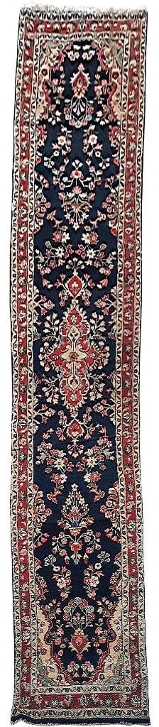 Handmade Navy Blue Persian Hamadan Runner Rug 2.8 x 13.5 Feet: Handmade Navy Blue Persian Hamadan Runner Rug 2.8 x 13.5 Feet Free continental US Shipping Enhance your space with the stunning Navy Blue Persian Hamadan Runner Rug, expertly handcrafted by skilled ar