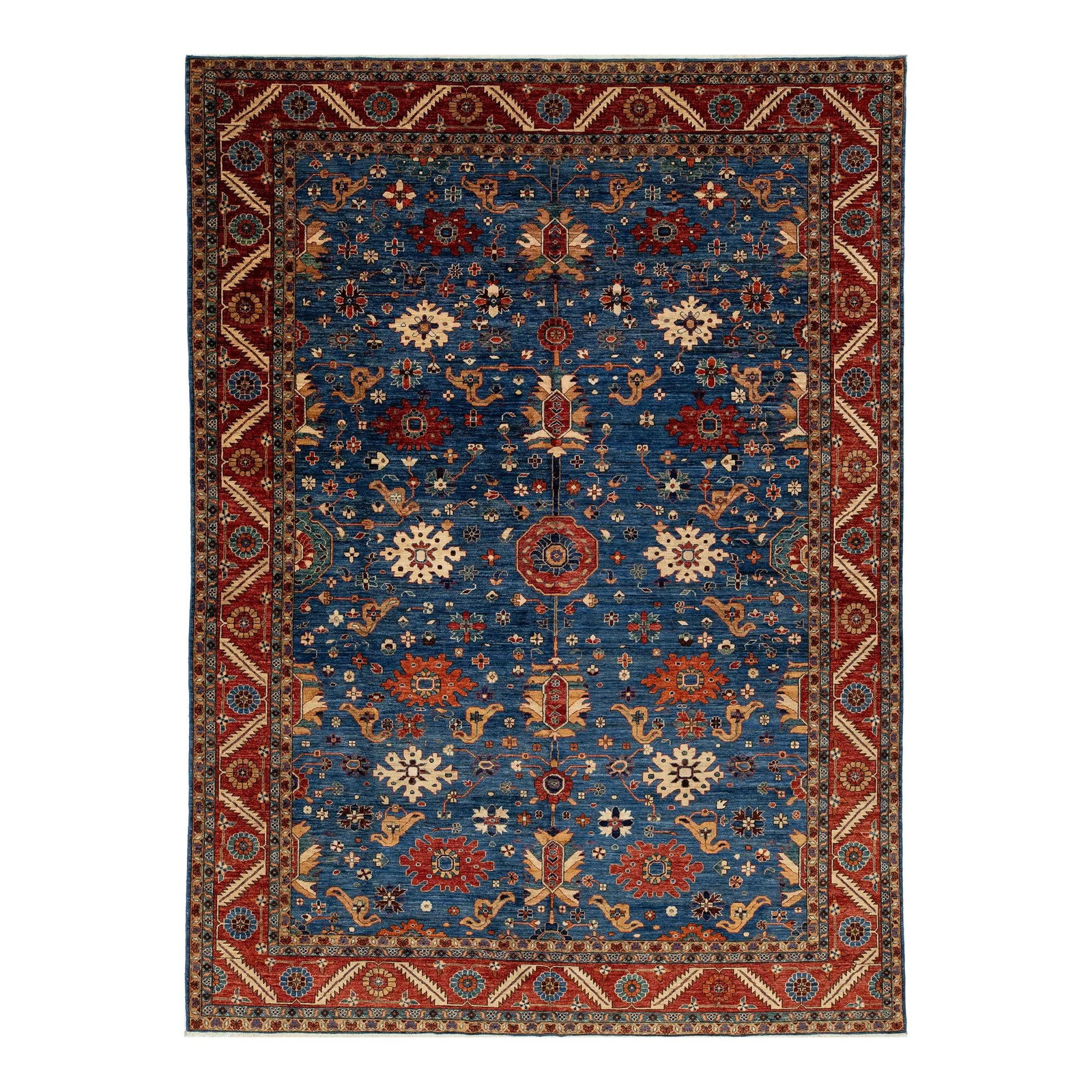 10 x 14 Contemporary Serapi-Style Blue Wool Rug Floral Design: 10 x 14 Contemporary Serapi-Style Blue Wool Rug Floral Design Enhance your living space with this exquisite 10 x 14 Contemporary Serapi-Style Blue Wool Rug. Featuring a timeless navy blue backdrop, th