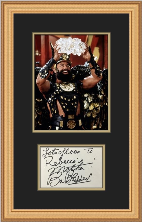 Custom Framed Brian Blessed Vultan Flash Gordon Cut Signature Display: Custom Framed Brian Blessed Vultan Flash Gordon Cut Signature Display Custom framed display featuring a signed cut signature by Brian Blessed, associated with his role as Vultan from Flash Gordon (198