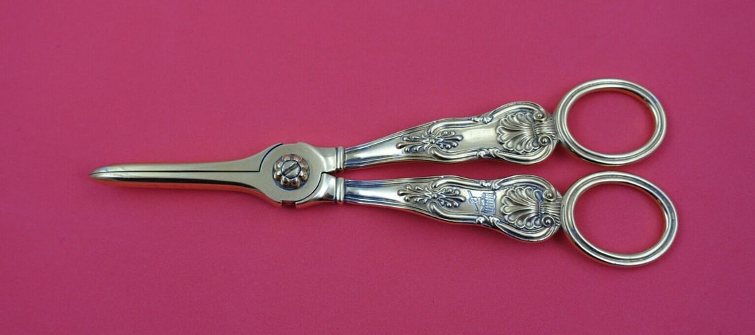 English Sterling Silver Kings Pattern Vermeil Grape Shears London 1824 6 3/4 (1 of 4)