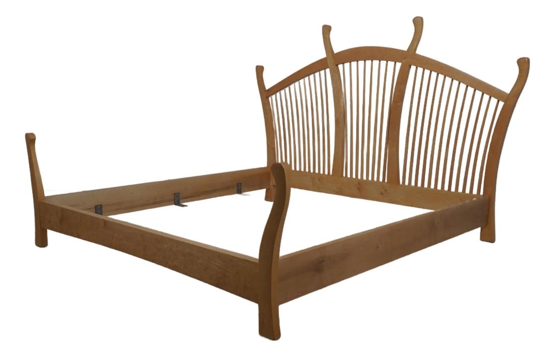 King Maple Spindle Bed Signed by Gary Fassler Studio Crafted 86w x 85.5d x 60h: King Maple Spindle Bed Signed by Gary Fassler Studio Crafted 86w x 85.5d x 60h This studio-crafted king size bed features a classic spindle design and is constructed from high-quality maple. Bench mad