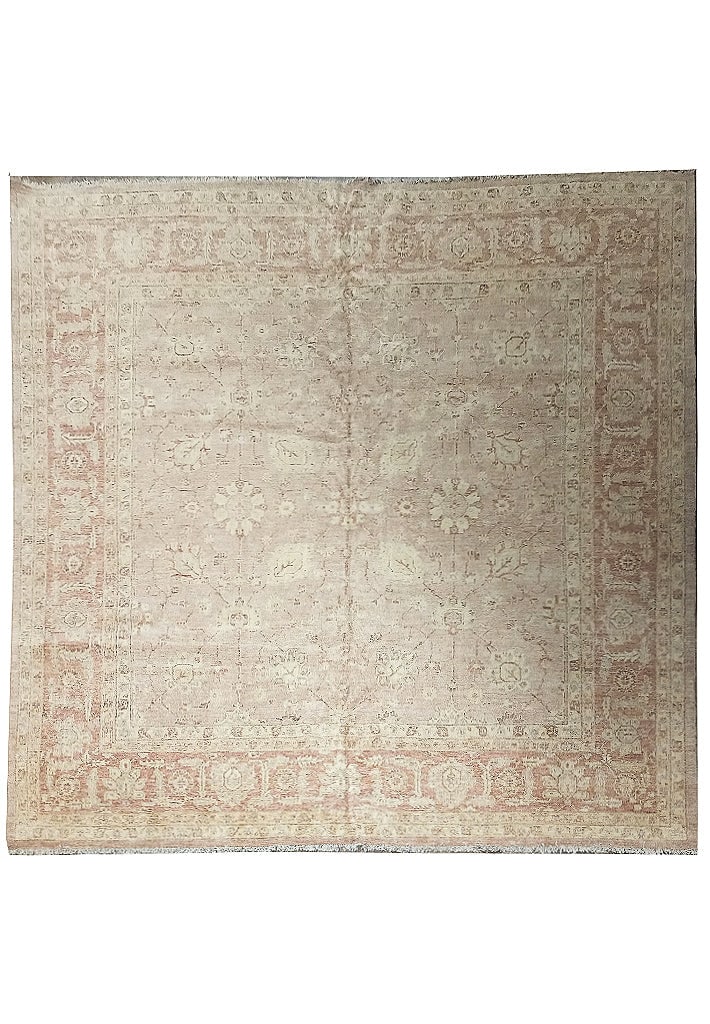 9.9 x 10 Feet Handmade Natural Wool Oushak Chobi Peshawar Rug: 9.9 x 10 Feet Handmade Natural Wool Oushak Chobi Peshawar Rug Free continental US Shipping Discover the timeless elegance of this 9.9' x 10' square Oushak Chobi Peshawar rug, meticulously crafted from