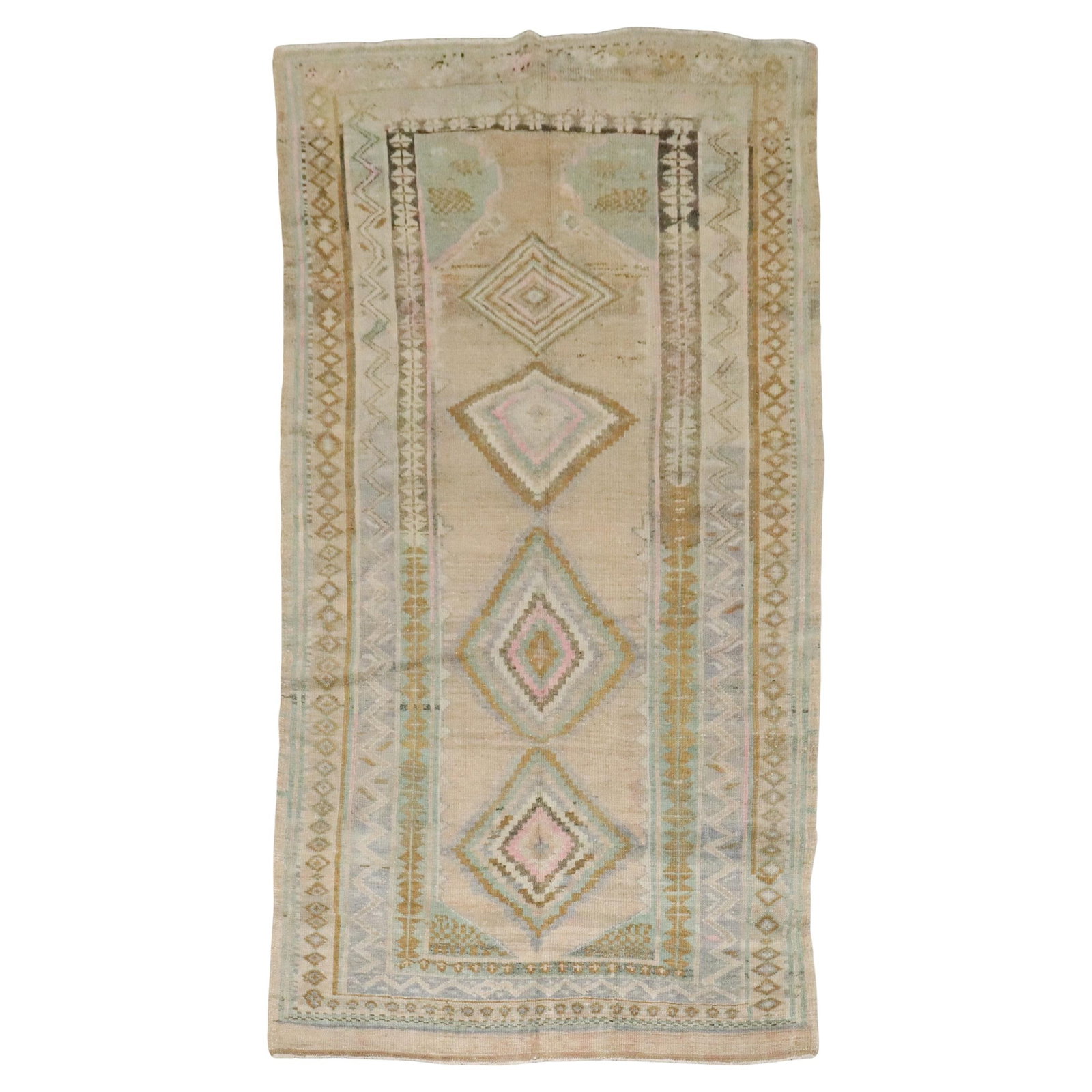 Mid-20th Century Turkish Wool Tribal Accent Rug 4'2 x 7'4 Geometric Design: Mid-20th Century Turkish Wool Tribal Accent Rug 4'2 x 7'4 Geometric Design This mid-20th century Turkish rug features a geometric tribal design, crafted using traditional techniques with wool material