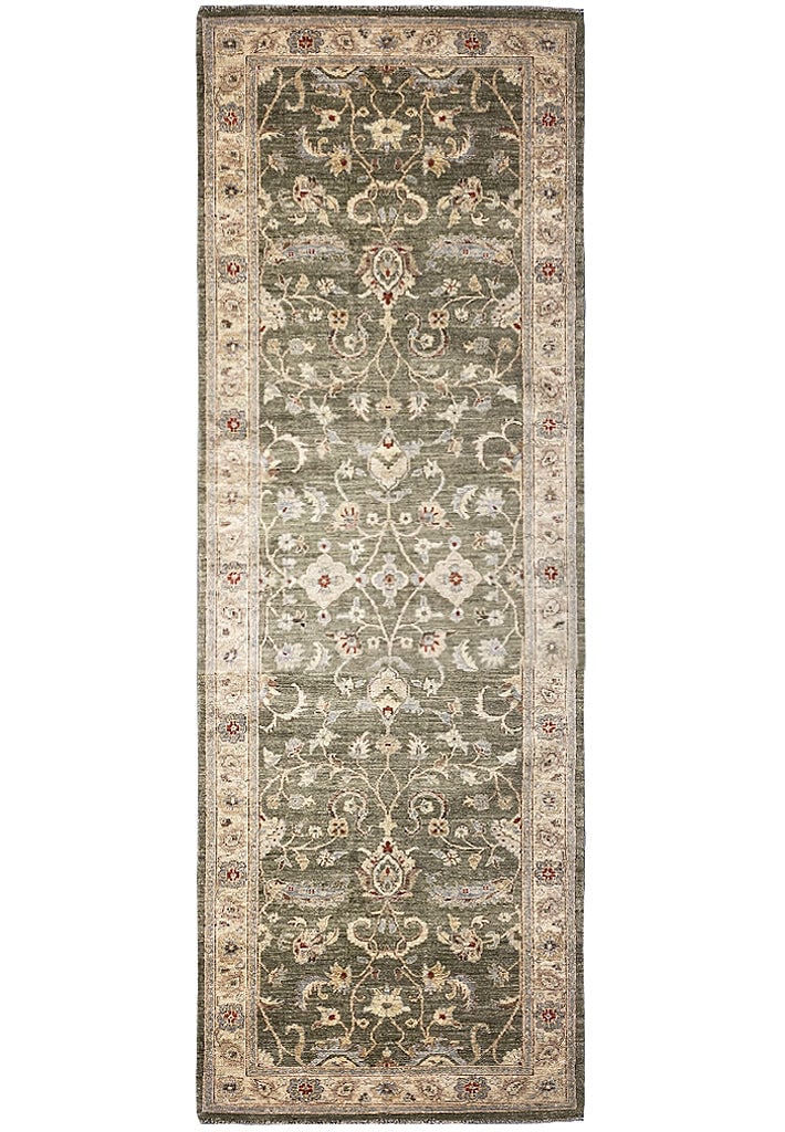 4' x 11'10'' Green Handmade Peshawar Ziegler Rug Premium Wool: 4' x 11'10'' Green Handmade Peshawar Ziegler Rug Premium Wool Free continental US Shipping Enhance your living space with this exquisite 4' x 11' 10" Green Handmade Peshawar Ziegler Rug. Crafted by ma