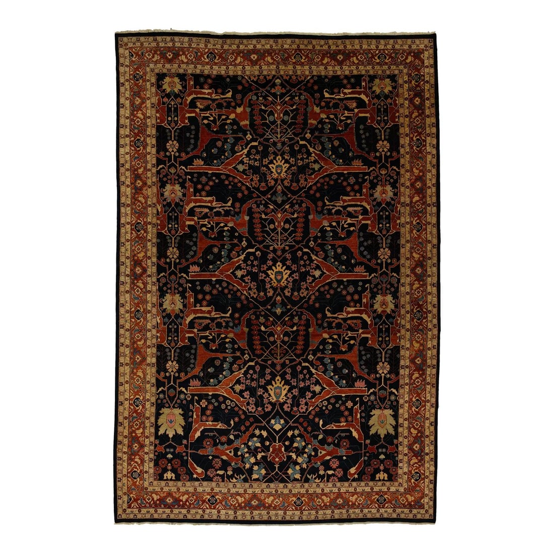 16x25 Wool Area Rug Modern Bidjar Style Navy Blue Rust: 16x25 Wool Area Rug Modern Bidjar Style Navy Blue Rust This Modern Bidjar style area rug features a hand-knotted wool construction with a deep navy blue field and earthy rust and ochre accents. It sho
