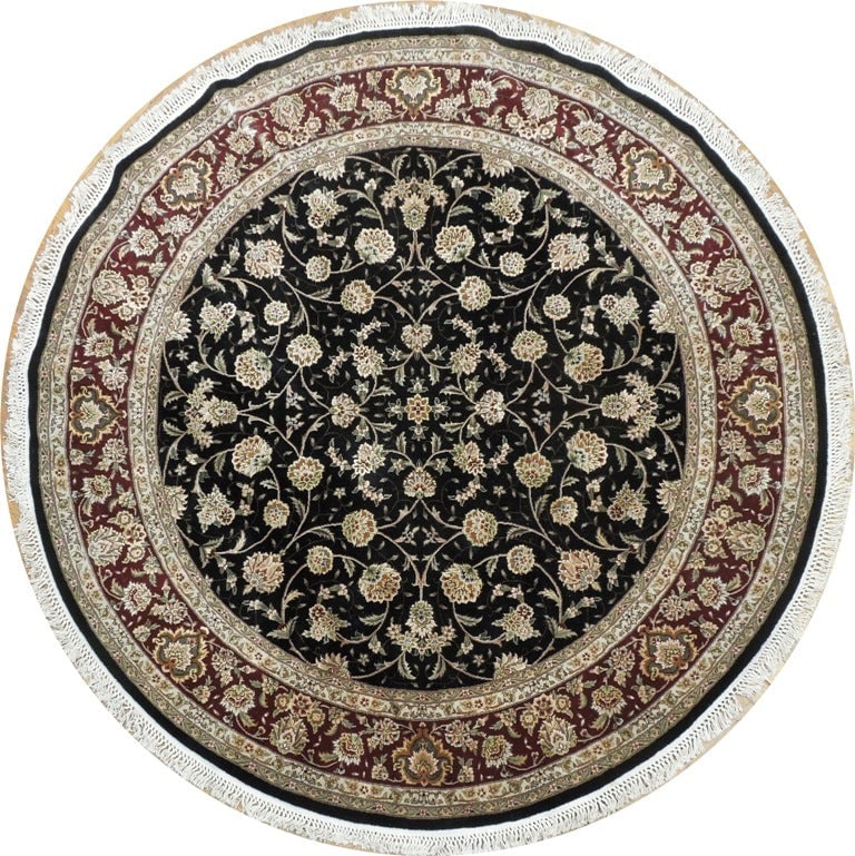 6'2 Round Black Fine Quality Wool Silk Rug Handmade China: 6'2 Round Black Fine Quality Wool Silk Rug Handmade China Free continental US Shipping Indulge in luxury with this exquisite 6' 2" x 6' Black Fine Quality Wool & Silk Round Rug. This elegant area rug 