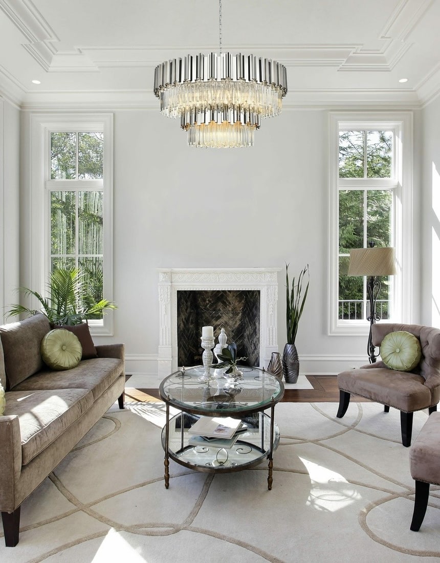 Willow 16-Light Chrome Crystal Chandelier 40 Inch Round: Willow 16-Light Chrome Crystal Chandelier 40 Inch Round This large, high-quality crystal chandelier features a polished chrome frame paired with clear royal cut crystals, creating a striking modern ce