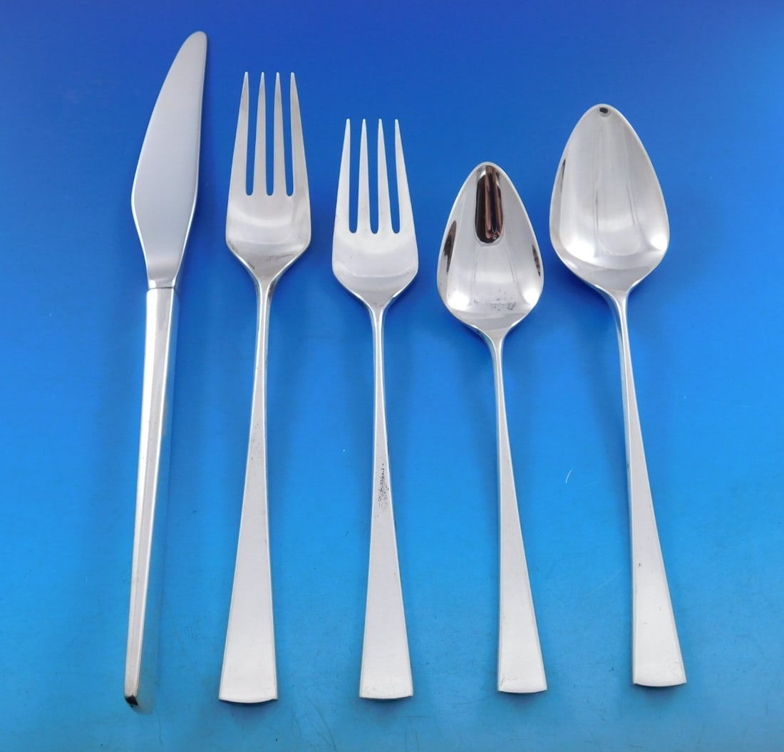 67 Piece Reed Barton Dimension Sterling Silver Flatware Service for 12: 67 Piece Reed Barton Dimension Sterling Silver Flatware Service for 12 This Reed & Barton Dimension sterling silver flatware set features an innovative mid-century modern design by Ronald Prip, introd