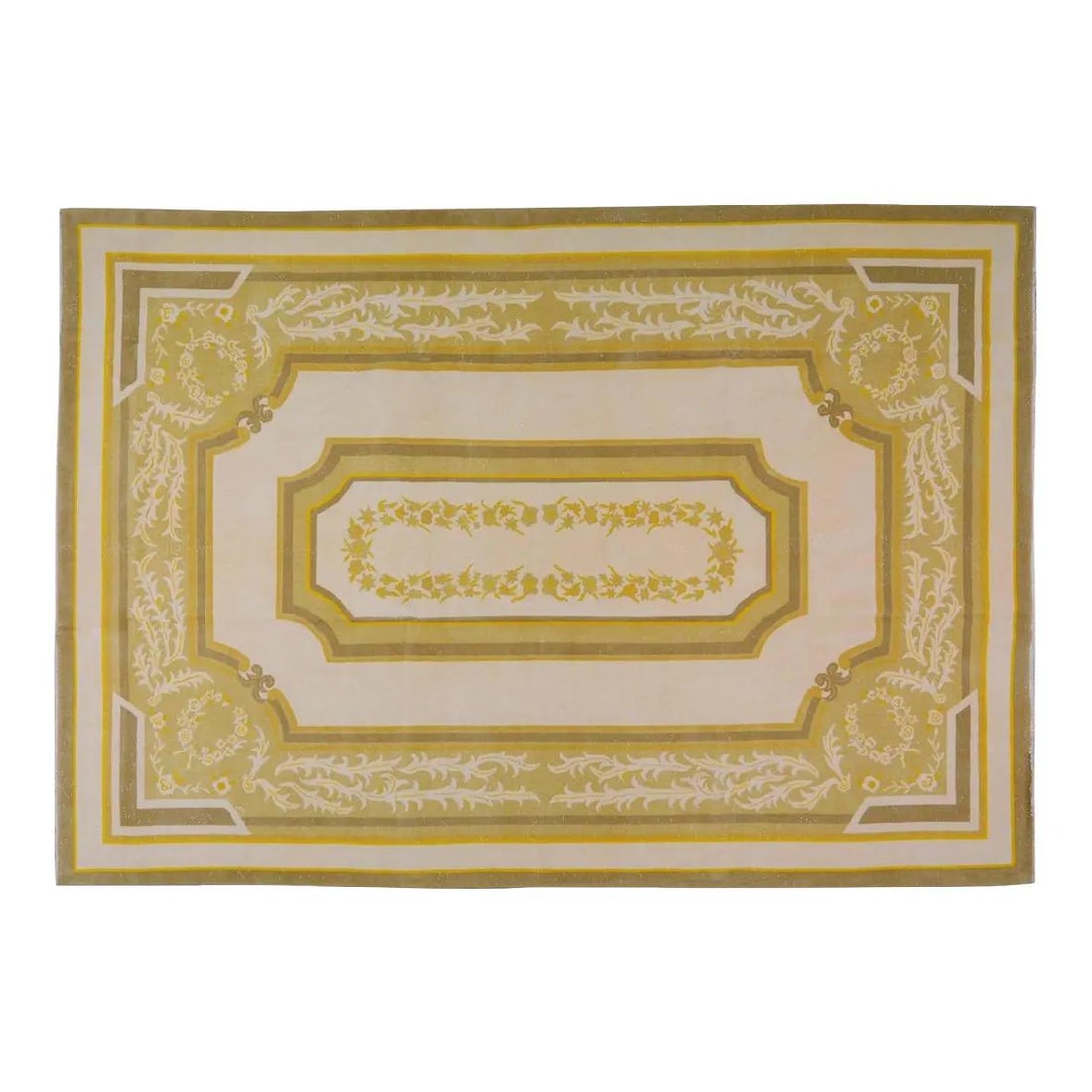 Hand-Knotted Wool Mustard Savonnerie Rug 8'5" x 12'3" Spanish Vintage (1 of 6)