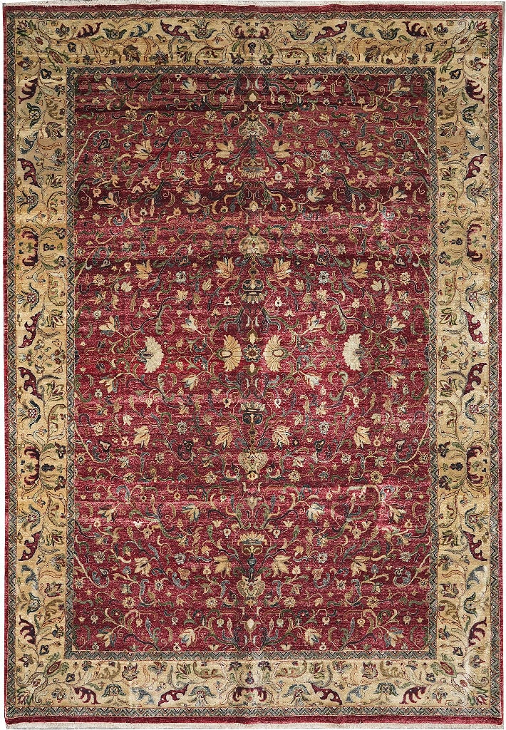 9.8 x 14 Hand-Knotted Jaipur Wool Rug Burgundy Gold Dense Weave India: 9.8 x 14 Hand-Knotted Jaipur Wool Rug Burgundy Gold Dense Weave India Free continental US Shipping This hand-knotted Jaipur area rug features a dense weave crafted from high-quality natural wool. The 