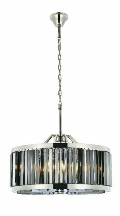 Chelsea 8-Light Crystal Chandelier Polished Nickel 28 in: Chelsea 8-Light Crystal Chandelier Polished Nickel 28 in Modern 8-light chandelier with a polished nickel finish and crystal construction. It features clear, silver shade crystals, an adjustable chain