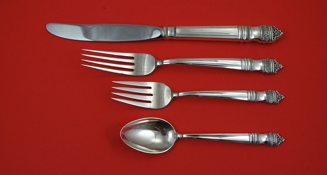 Towle Danish Baroque Sterling Silver 4-Piece Dinner Set: Towle Danish Baroque Sterling Silver 4-Piece Dinner Set Elevate your dining experience with this exquisite 4-piece dinner place setting from the Danish Baroque pattern by Towle. Crafted from high-qual