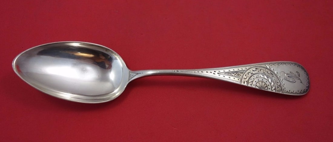 Schulz & Fischer Crescent Sterling Silver Serving Spoon 8 1/2": Schulz & Fischer Crescent Sterling Silver Serving Spoon 8 1/2" A Sterling Silver serving spoon in the Crescent pattern by Schulz & Fischer. The piece dates to 1850-1899, is made in the United States, 