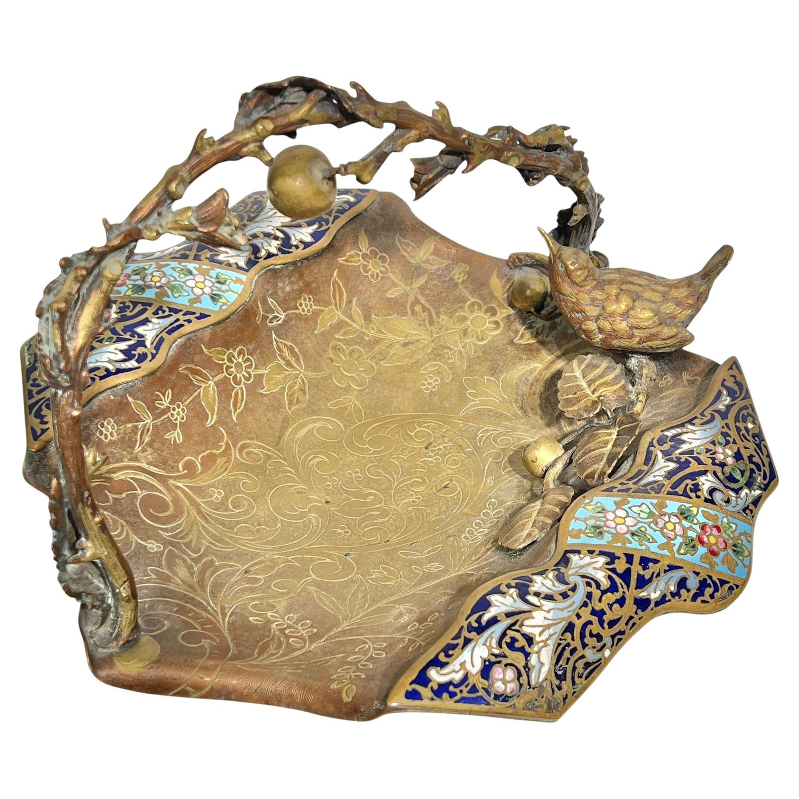 French Aesthetic Movement Champleve Bronze Centerpiece Basket (1 of 12)